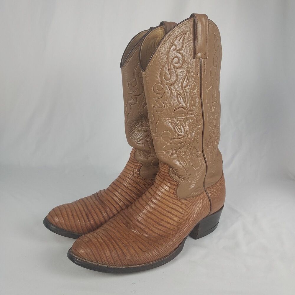 Justin Boots Mens Lizard Leather Western Cowboy Boots Tan Size 9 D